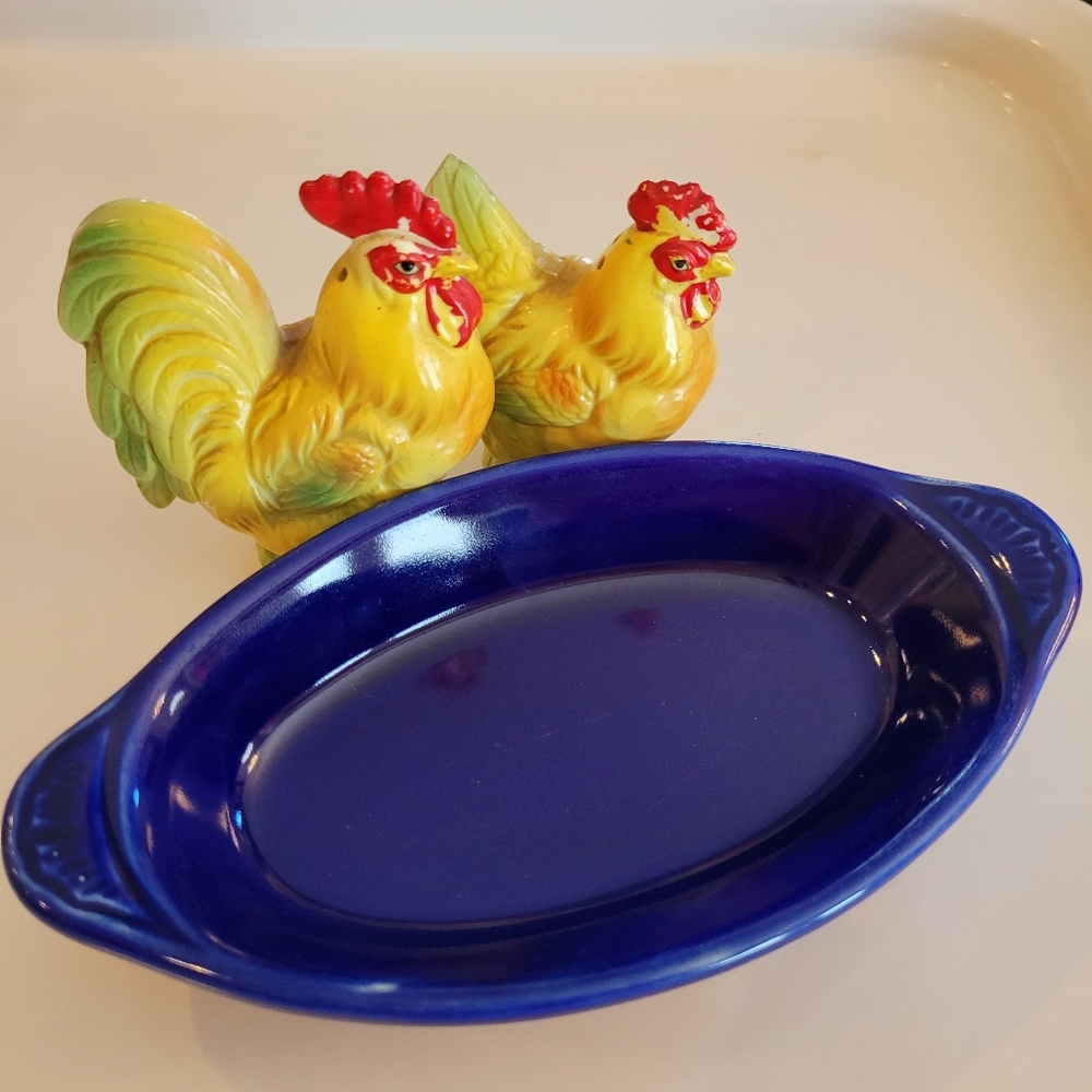 Vintage USA Ceramic Cobalt Blue Small Gratin Dish
